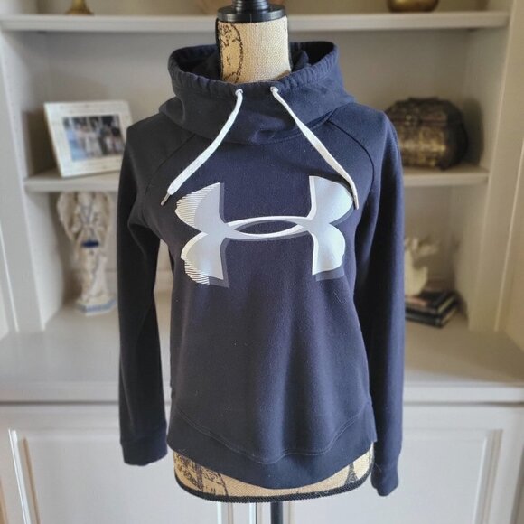 Under Armour  Women's Cotton Fleece Sportstyle ,Logo Hoodie XS  Black/White/Grey - Picture 6 of 6